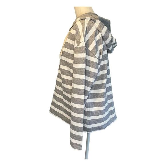 J. Crew Striped Beach Hoodie Sweatshirt Gray White French Terry Long Sleeve M - Picture 6 of 9